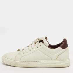 Pre Owned Brunello Cucinelli Size 40 Burgundy/White Leather Lace Up Sneakers