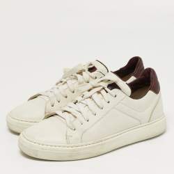 Pre Owned Brunello Cucinelli Size 40 Burgundy/White Leather Lace Up Sneakers
