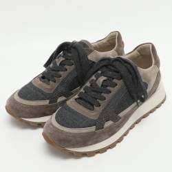 Pre Owned Brunello Cucinelli Size 38 Multicolor Suede and Wool Low Top Sneakers
