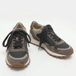 Pre Owned Brunello Cucinelli Size 38 Multicolor Suede and Wool Low Top Sneakers