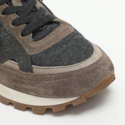 Pre Owned Brunello Cucinelli Size 38 Multicolor Suede and Wool Low Top Sneakers