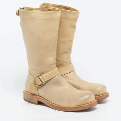 مملوكة مسبقًا Brunello Cucinelli Bike Size 35 Beige Leather Mid Calf Boots