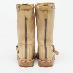 مملوكة مسبقًا Brunello Cucinelli Bike Size 35 Beige Leather Mid Calf Boots