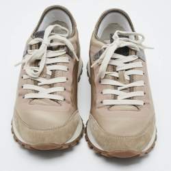 Pre Owned Brunello Cucinelli Monili Size 40.5 Grey/Beige  Satin and Suede Lace Up Sneakers