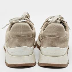 Pre Owned Brunello Cucinelli Monili Size 40.5 Grey/Beige  Satin and Suede Lace Up Sneakers