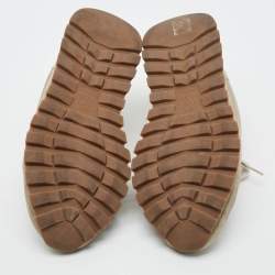 Pre Owned Brunello Cucinelli Monili Size 40.5 Grey/Beige  Satin and Suede Lace Up Sneakers