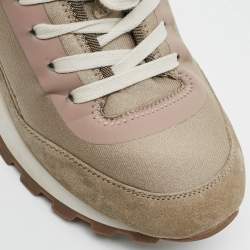 Pre Owned Brunello Cucinelli Monili Size 40.5 Grey/Beige  Satin and Suede Lace Up Sneakers