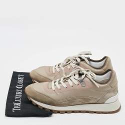 Pre Owned Brunello Cucinelli Monili Size 40.5 Grey/Beige  Satin and Suede Lace Up Sneakers