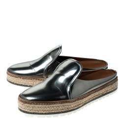 Pre Owned Brunello Cucinelli Metallic Silver Leather Espadrille Mules Size 40