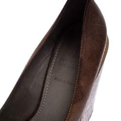 Pre Owned Brunello Cucinelli Brown Textured Leather Ankle Strap Platform Wedge Pumps Size 38