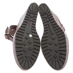 Pre Owned Brunello Cucinelli Brown Textured Leather Ankle Strap Platform Wedge Pumps Size 38