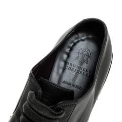 Pre Owned Brunello Cucinelli Dark Grey/Brown Leather Cap Toe Lace Oxfords Size 37