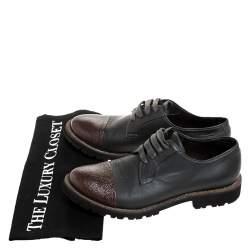 Pre Owned Brunello Cucinelli Dark Grey/Brown Leather Cap Toe Lace Oxfords Size 37