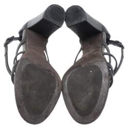 Brunello Cucinelli Metallic Grey Bead And Leather Strappy Sandals Size 36