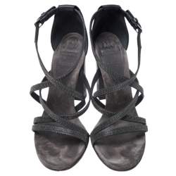 Brunello Cucinelli Metallic Grey Bead And Leather Strappy Sandals Size 36