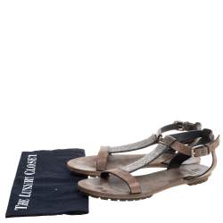 Pre Owned Brunello Cucinelli Light Brown Leather Bead Detail Flat Sandals Size 38