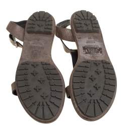 Pre Owned Brunello Cucinelli Light Brown Leather Bead Detail Flat Sandals Size 38