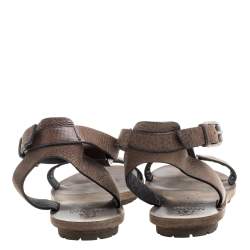 Pre Owned Brunello Cucinelli Light Brown Leather Bead Detail Flat Sandals Size 38