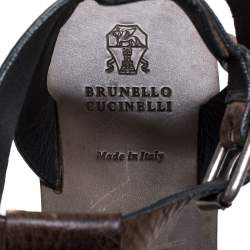 Pre Owned Brunello Cucinelli Light Brown Leather Bead Detail Flat Sandals Size 38