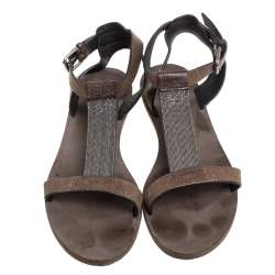 Pre Owned Brunello Cucinelli Light Brown Leather Bead Detail Flat Sandals Size 38
