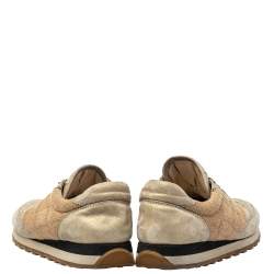 Pre Owned Brunello Cucinelli Metallic Gold Glitter Suede And Jute Beaded Accents Sneakers Size 38