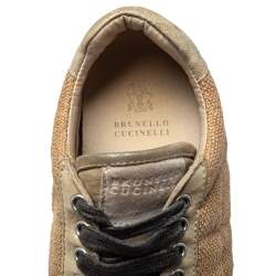 Pre Owned Brunello Cucinelli Metallic Gold Glitter Suede And Jute Beaded Accents Sneakers Size 38