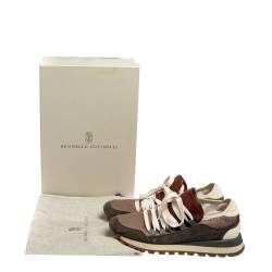 Brunello Cucinelli Multicolor Mesh And Suede Low Top Sneakers Size 36