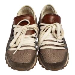 Brunello Cucinelli Multicolor Mesh And Suede Low Top Sneakers Size 36
