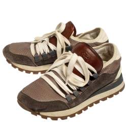 Brunello Cucinelli Multicolor Mesh And Suede Low Top Sneakers Size 36