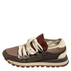 Brunello Cucinelli Multicolor Mesh And Suede Low Top Sneakers Size 36