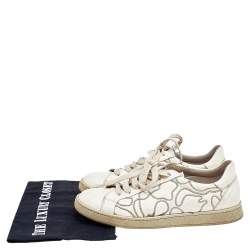 Pre Owned Brunello Cucinelli White Leather Embroidered Low Top Sneakers Size 38