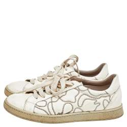 Pre Owned Brunello Cucinelli White Leather Embroidered Low Top Sneakers Size 38