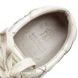 Pre Owned Brunello Cucinelli White Leather Embroidered Low Top Sneakers Size 38