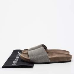 Brunello Cucinelli Metallic Grey Beads Monili Flat Slides Size 38