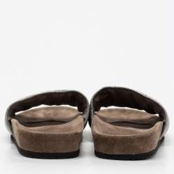 Brunello Cucinelli Metallic Grey Beads Monili Flat Slides Size 38