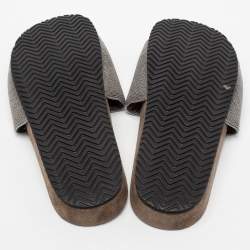 Brunello Cucinelli Metallic Grey Beads Monili Flat Slides Size 38