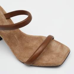 Brunello Cucinelli Brown Leather Beaded Block Heel Slide Sandals Size 37