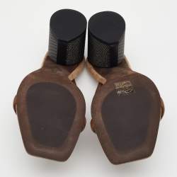 Brunello Cucinelli Brown Leather Beaded Block Heel Slide Sandals Size 37