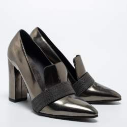 Brunello Cucinelli Metallic Patent Block Heel Pumps Size 39