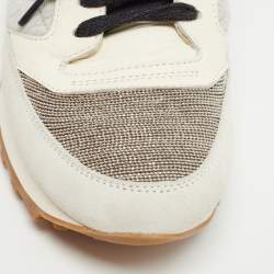 Pre Owned Brunello Cucinelli Grey Suede and Leather Embellished Low Top Sneakers Size 37