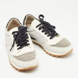 Pre Owned Brunello Cucinelli Grey Suede and Leather Embellished Low Top Sneakers Size 37