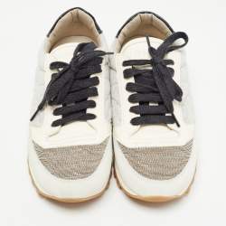 Pre Owned Brunello Cucinelli Grey Suede and Leather Embellished Low Top Sneakers Size 37