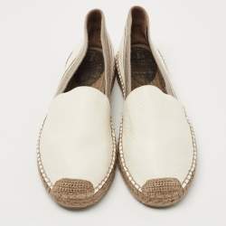 Pre Owned Brunello Cucinelli White Leather Slip On Espadrille Size 39