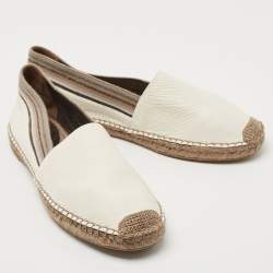 Pre Owned Brunello Cucinelli White Leather Slip On Espadrille Size 39