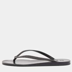 Brunello Cucinelli Black Glitter Monili Thong Slide Flat Size 40