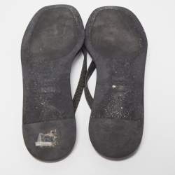 Brunello Cucinelli Black Glitter Monili Thong Slide Flat Size 40