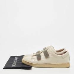 Brunello Cucinelli Cream Leather Velcro Strap Low Top Sneakers Size 37