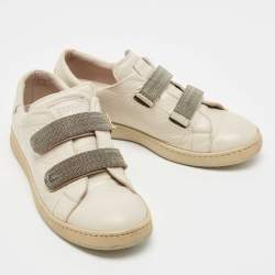 Brunello Cucinelli Cream Leather Velcro Strap Low Top Sneakers Size 37