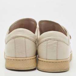 Brunello Cucinelli Cream Leather Velcro Strap Low Top Sneakers Size 37