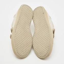 Brunello Cucinelli Cream Leather Velcro Strap Low Top Sneakers Size 37